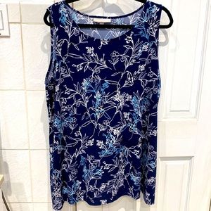 Navy Blue floral design sleeveless career blouse 18/20
